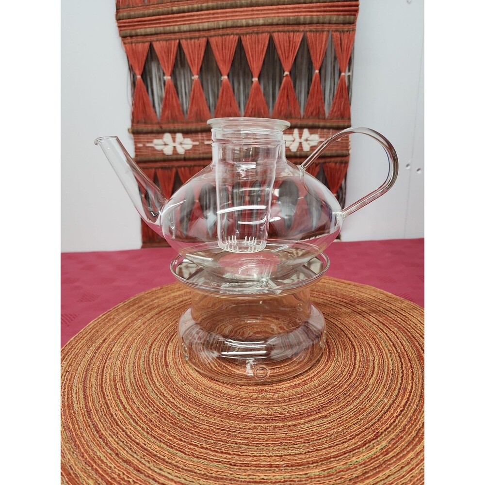 MCM Schott Verran Clear Glass Teapot W Infuser, Warming Base&Lid Bauhaus Germany